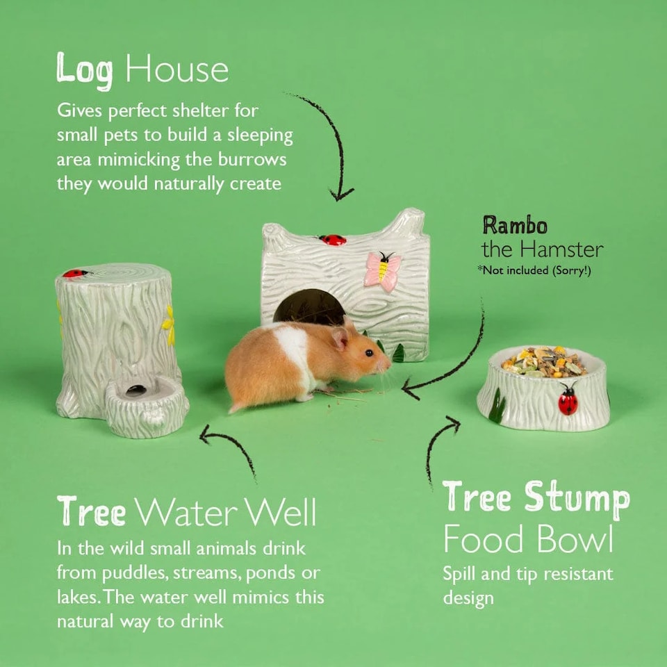 image 1 of Scruffs Small Pet Woodland Ceramic Set - House, Water & Food Bowl