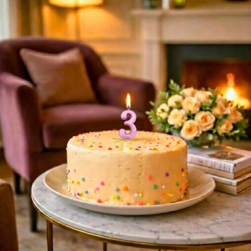 image 1 of Number Candle Pink 3 Candle Birthday Anniversary Party Cake Decorations Topper | Pink