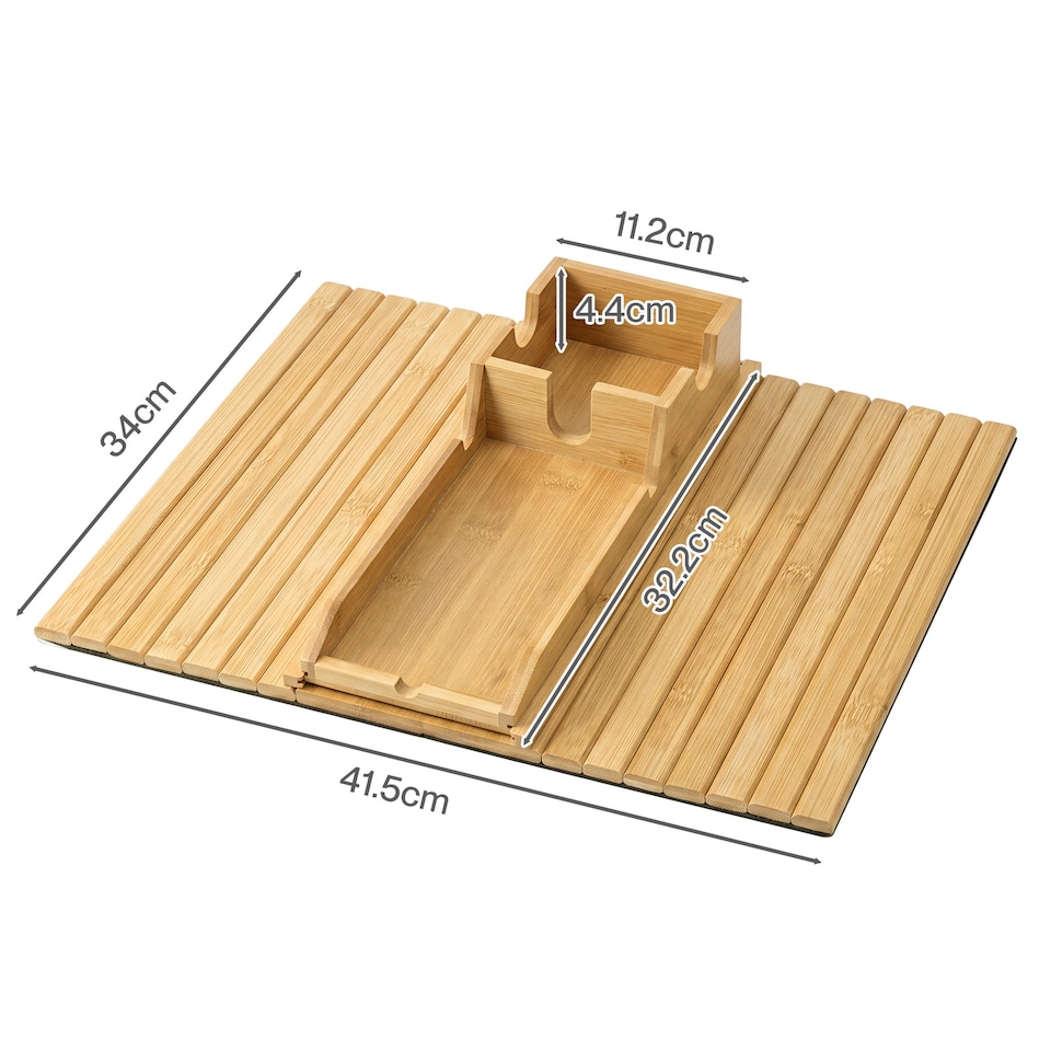 image 1 of Levede Sofa Arm Tray Table 2 in 1 Bamboo Couch Armrest Organiser Cup Mug Holder