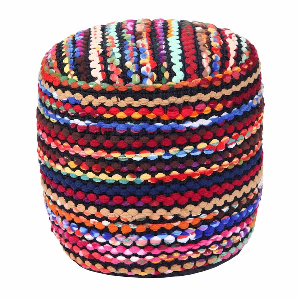 image 1 of Homescapes Multi Coloured Folk Woven Bean Filled Pouffe Circular - 45 cm | Multi | 45 x 40 cm