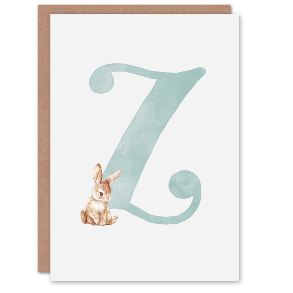 image 1 of Greeting Card Bunny Rabbit Alphabet Letter Z New Baby 1st Birthday