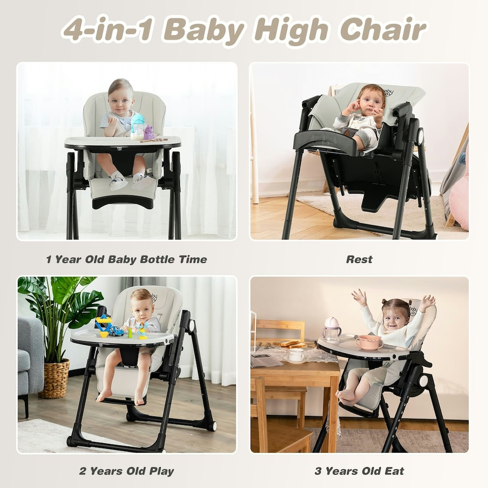 image 1 of COSTWAY 4-in-1 Baby High Chair Feeding Chair Grey