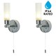 image 2 of First Choice Lighting Set of 2 Polished Chrome IP44 Bathroom Wall Light With Pull Cord Switch Chrome | White