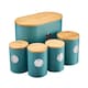 image 1 of Cooks Professional 5 Piece Ribbed Tea Coffee Sugar Bread & Biscuit Cannisters with Labels | Blue | Teal & Silver