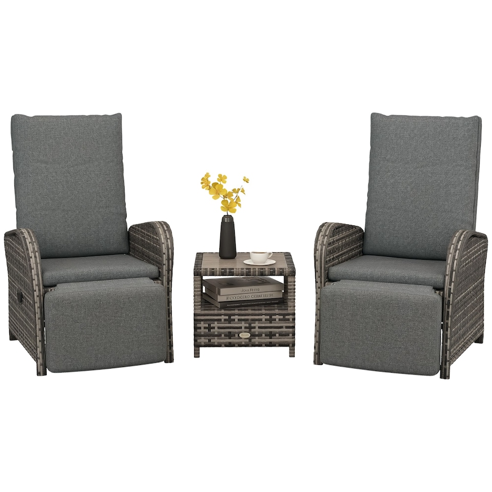 image 1 of Outsunny 3 Pieces Rattan Bistro Set with Cushions for Outdoor, Brown
