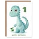 image 1 of Cute Dinosaur Cartoon Age 1 Year Old  Kids 1st Birthday Card