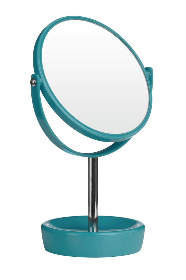 image 1 of Turquoise Plastic Swivel Table Mirror | Blue
