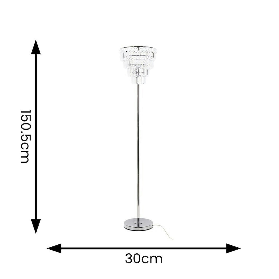 image 1 of ValueLights Kelsks Chrome Floor Lamp Acrylic Droplet Shade & Bulb Chrome