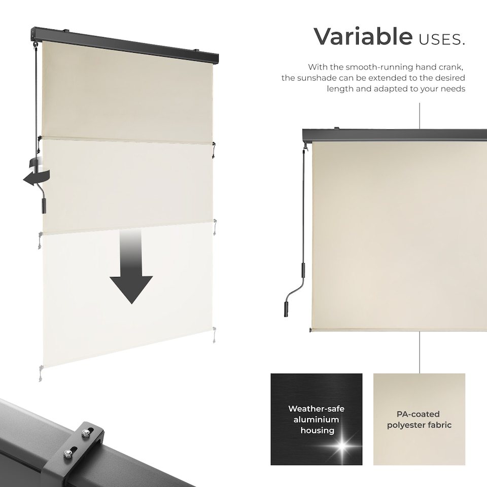 image 1 of Vertical Awning Eloise - installation materials included, retractable, UV blocking | Cream | beige | 120 x 250 cm | 1