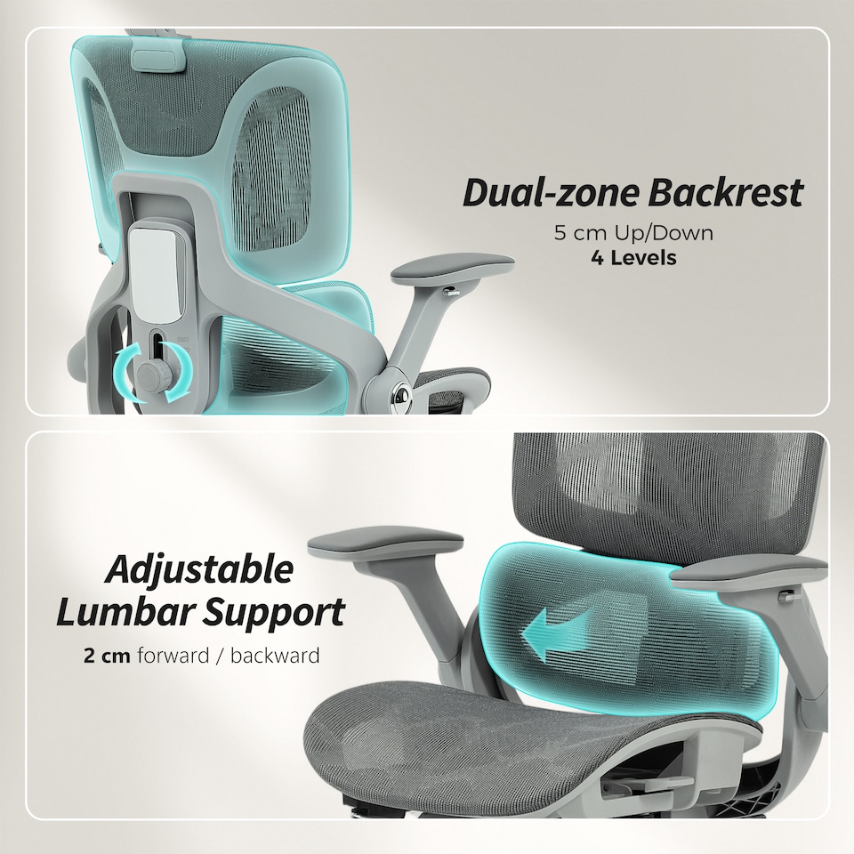image 1 of HOMCOM Ergonomic Office Chair, High Back Mesh Desk Chair with Reclining Separated Backrest, Lumbar Support, 4D Flip-up Armrests, Adjustable Headrest, Tilt Function, Footrest for Home Office, Grey | Grey