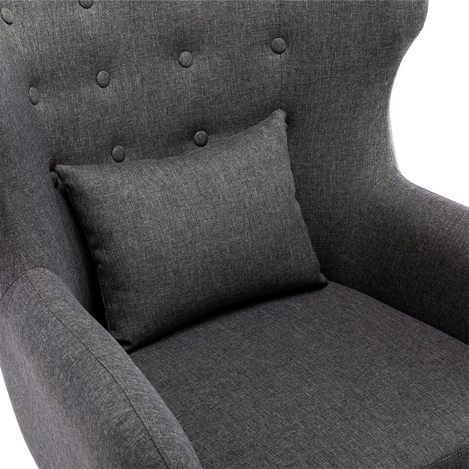 image 1 of Winslow Wing Back Fabric Occasional Button Back Armchair w Footstool (Grey)