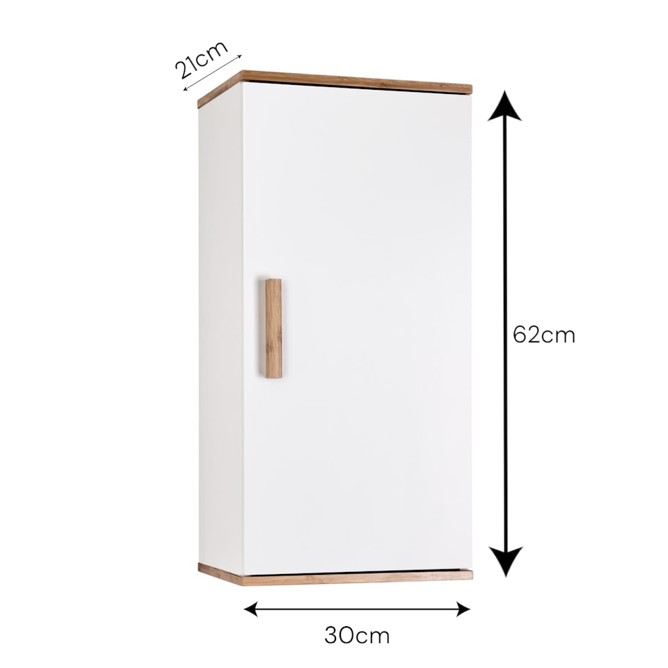 image 1 of Showerdrape Nola Matt White & Bamboo Single Wall Bathroom Cabinet | White | 1