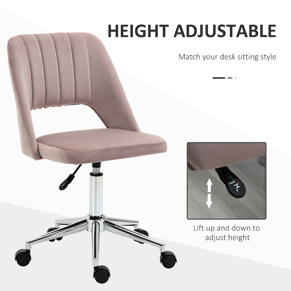 image 1 of Vinsetto Mid-Back Swivel Home Office Chair Scallop Computer Chair Pink