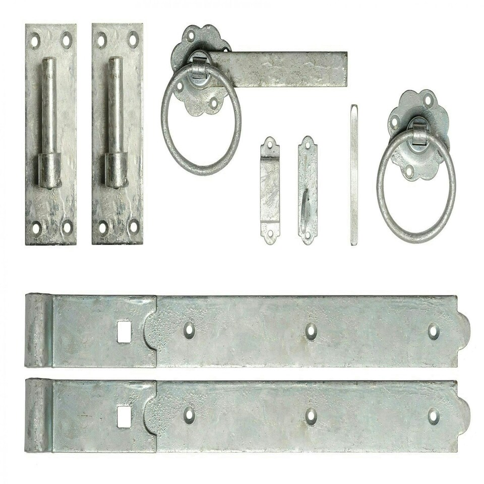 18 Inch Single Gate Fittings Set Hook & Band Hinge, Latch - Galvanised | Silver