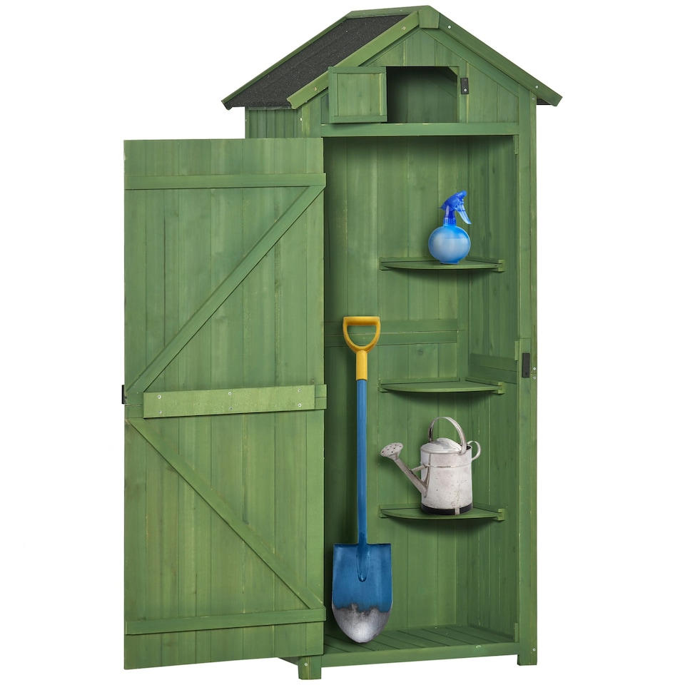 image 1 of Outsunny Wooden Garden Storage Shed Outdoor Tool Storage Box, Green
