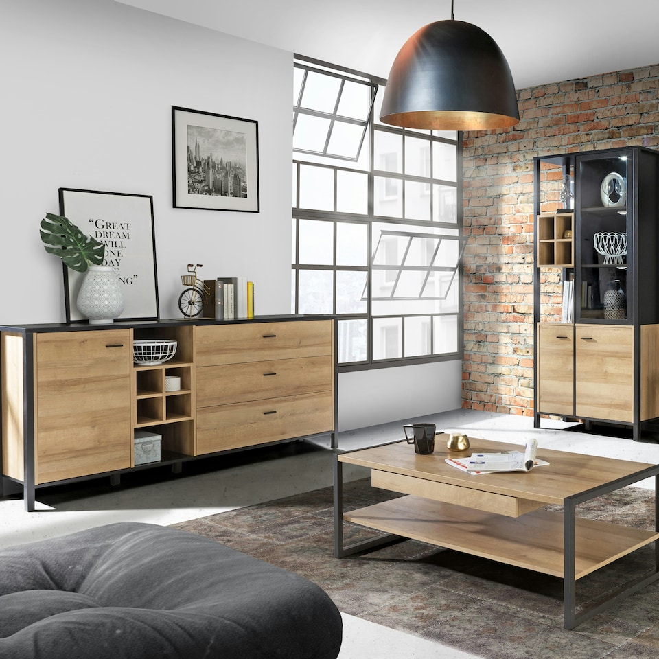 image 1 of High Rock (Large) Sideboard in Matt Black/Riviera Oak