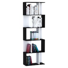 HOMCOM Bookcase, S-Shaped Wooden Bookshelf, 5 6 Tiers Freestanding Storage Shelf, Home Office Decorative Display Stand Rack, Black and White, 24D x 60W x 184.5H