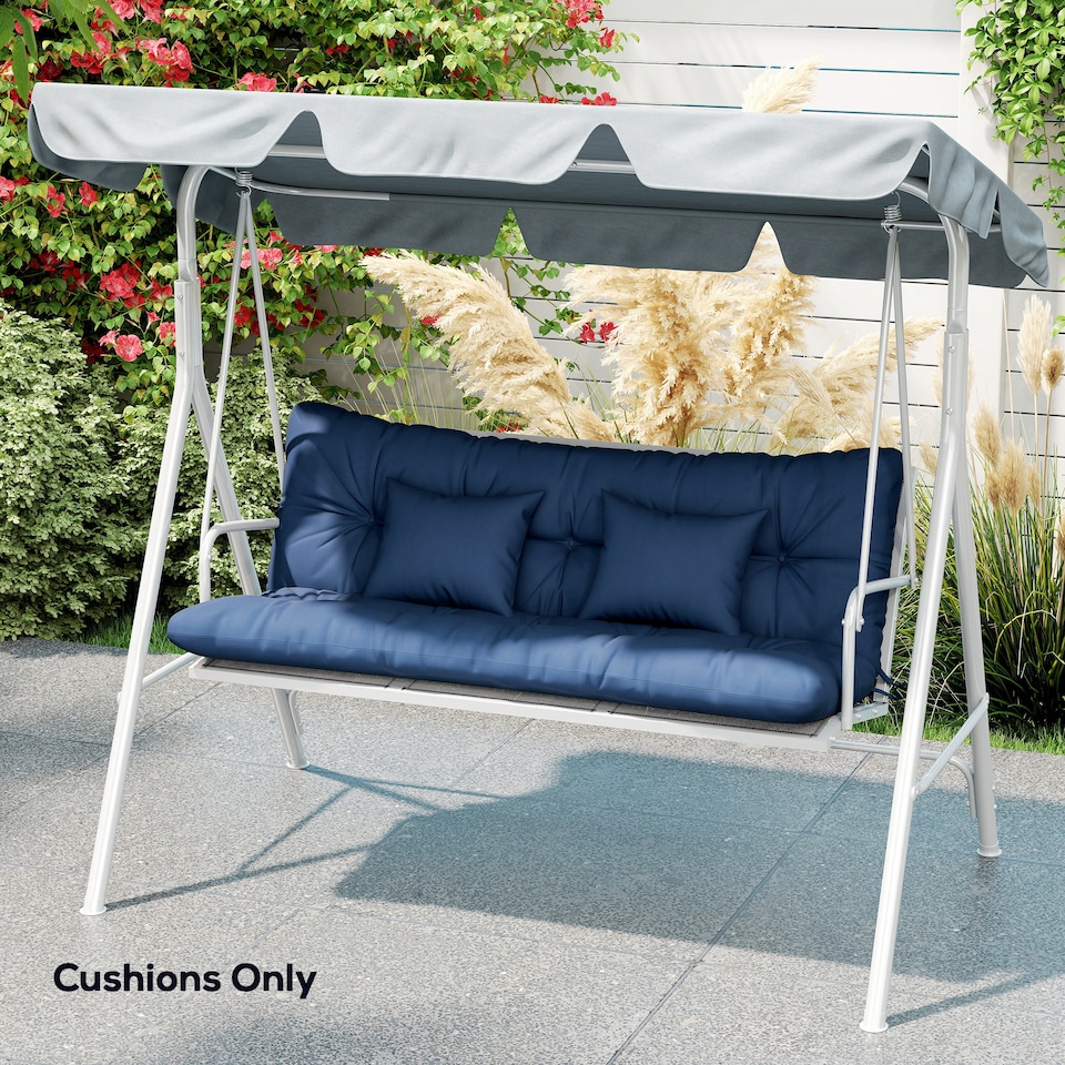 image 1 of Outsunny Outdoor Seat Cushions Back Cushion with 2 Pillows, Seat Pads | Blue | Dark Blue | Seat cushion: 150x50x10cm, Back cushion: 150x50x10cm, Pillow: 40x30x15cm