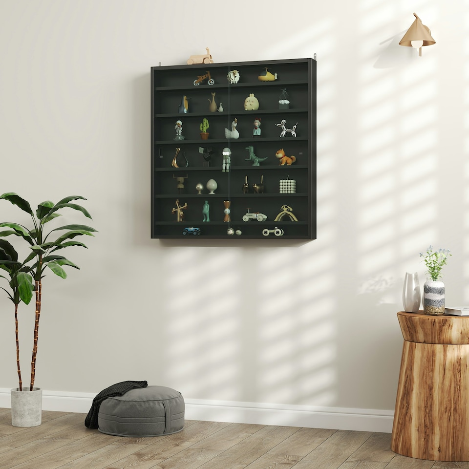 image 1 of HOMCOM Wall Display Cabinet w/ Shelves Glass Doors N/A