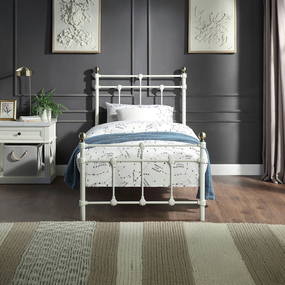 image 1 of Bayford Traditional Vintage Style White Metal Bed Frame (Single)