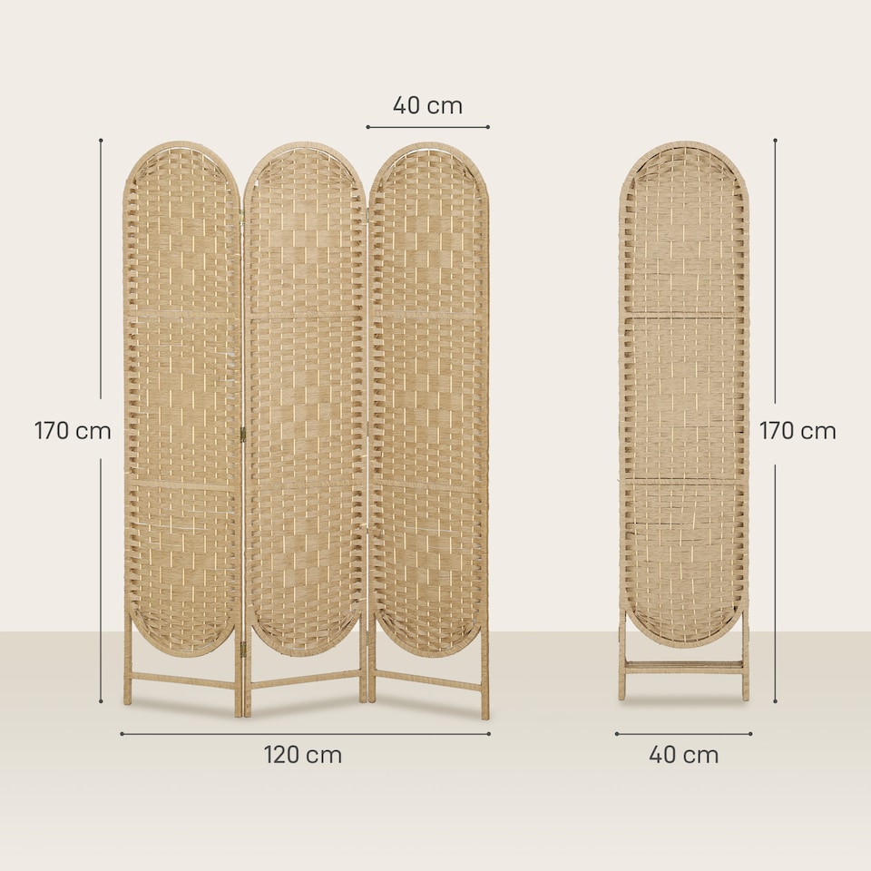 image 1 of HOMCOM 3-Panel Folding Freestanding Privacy Screen, Natural Wood Finish