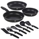 image 1 of Aluminium Induction Space Saving Pots Frying Pan Set Detachable Handle and 6 Tools | Black | Aquamarine | 3pc Frying Pan with Handle