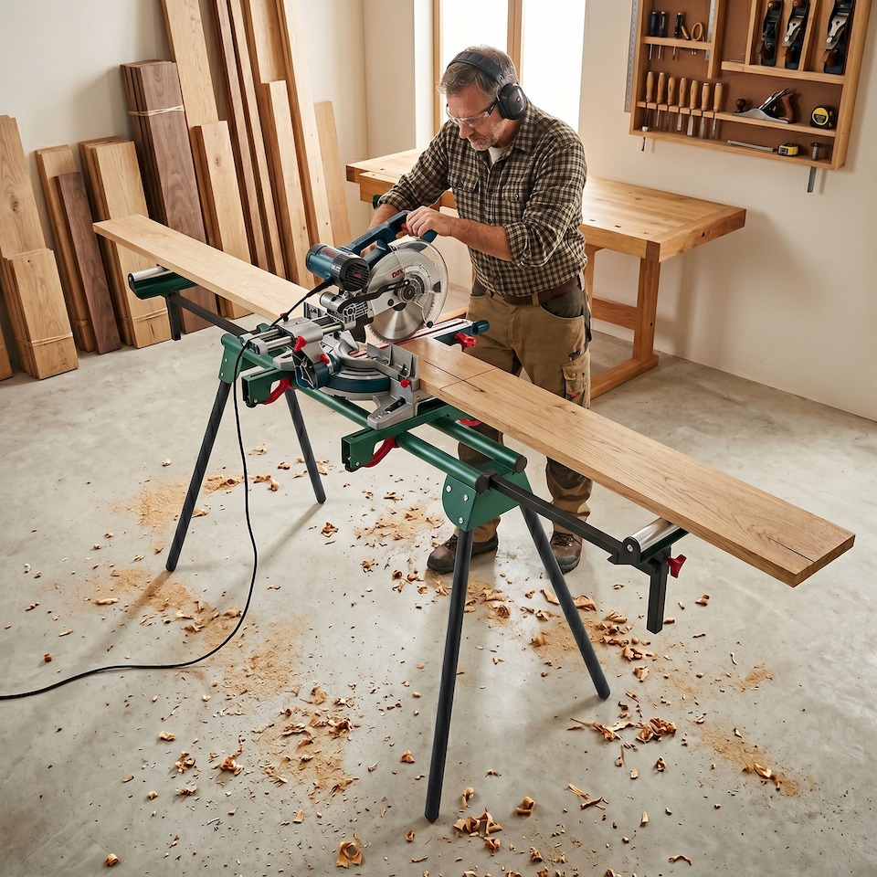 image 1 of HOMCOM Universal Mitre Saw Stand with Adjustable Rollers and Support Arms