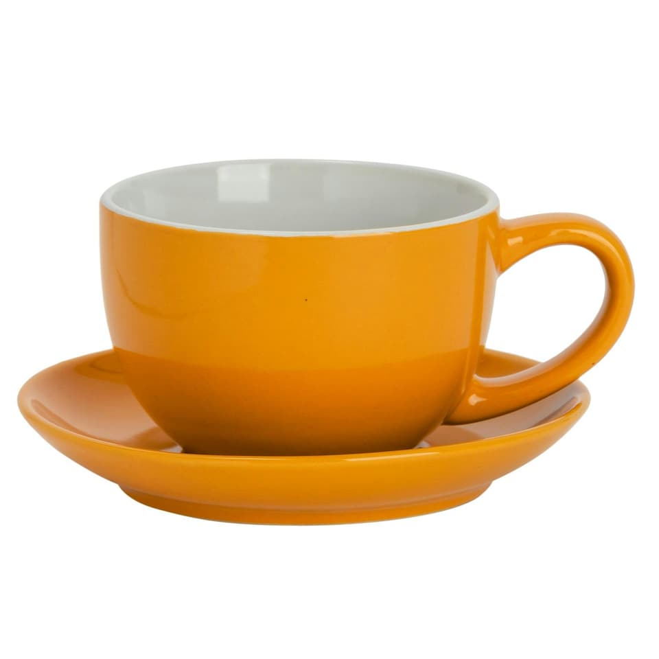 image 1 of Argon Tableware 2pc Coloured Cappuccino Cup & Saucer Set - 250ml - Yellow - Coffee Cup Latte Cup Drinking Cup