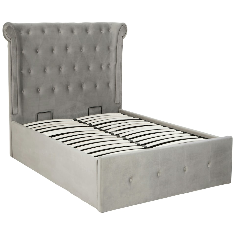 image 1 of Interiors By Premier Elegant Kingsize Grey Brush Velvet Ottoman Bed, Durable Velvet Bed For Bedroom, Compact Diamont Tufted Bed