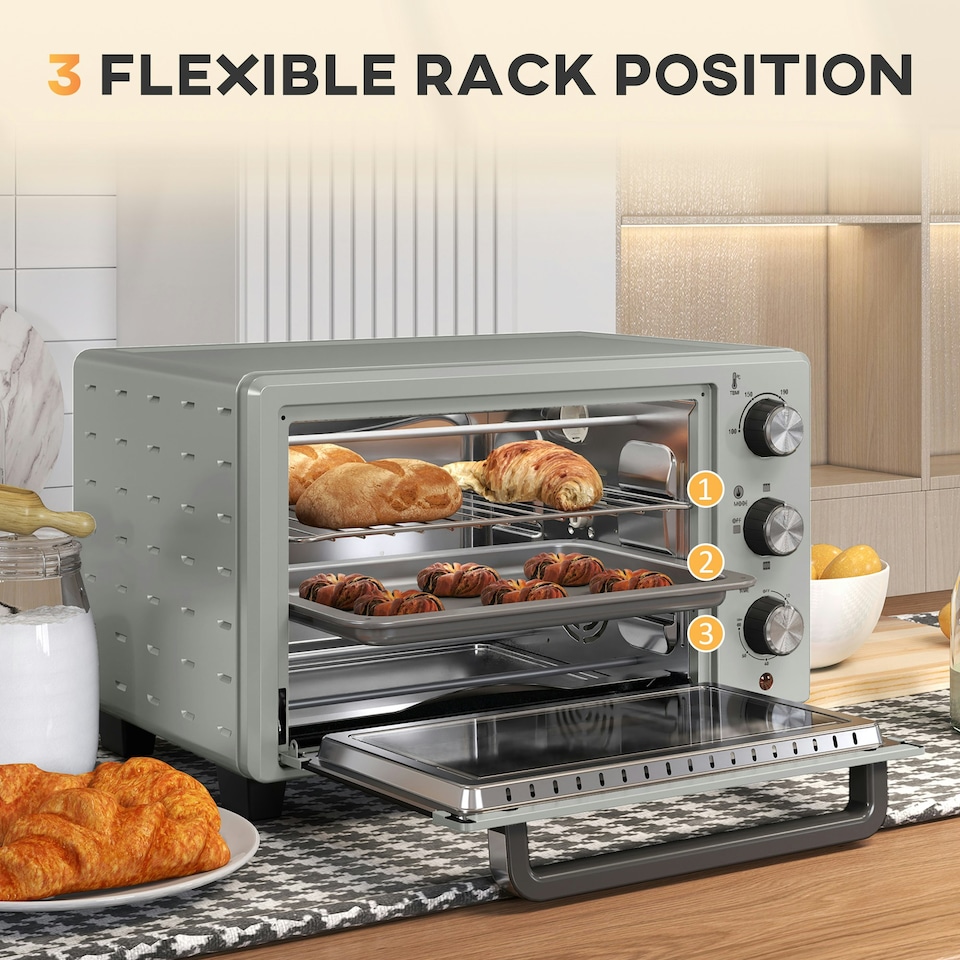 image 1 of HOMCOM Mini Oven 21L Electric Grill w/ Adjustable Temp 1400W, Silver Tone