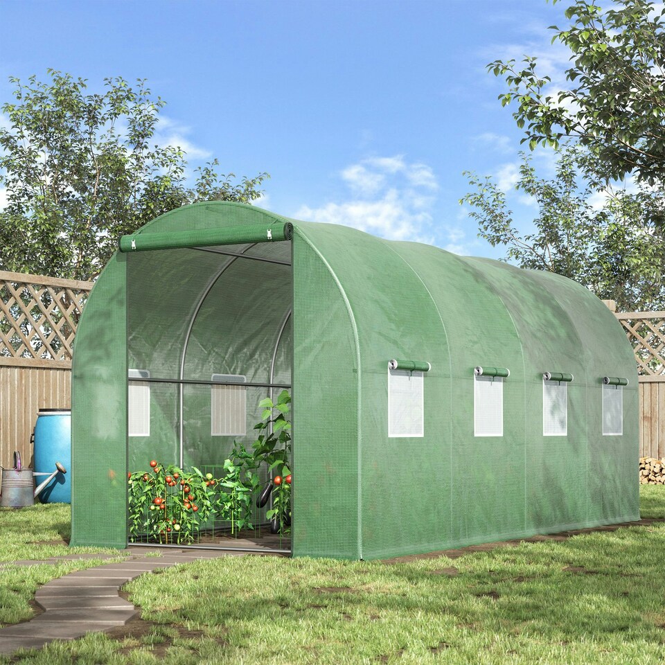 image 1 of Outsunny 4 x 2M Polytunnel Walk-in Garden Greenhouse with Zip Door and Windows