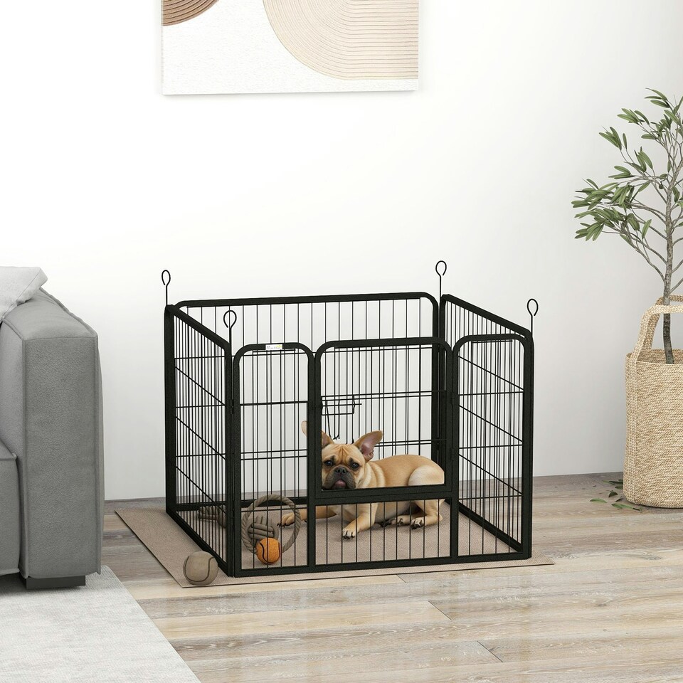 image 1 of Pawhut Metal Pet Playpen Dog Kennel w/Door Latches In/Outdoor Use 82Lx82Wx60Hcm