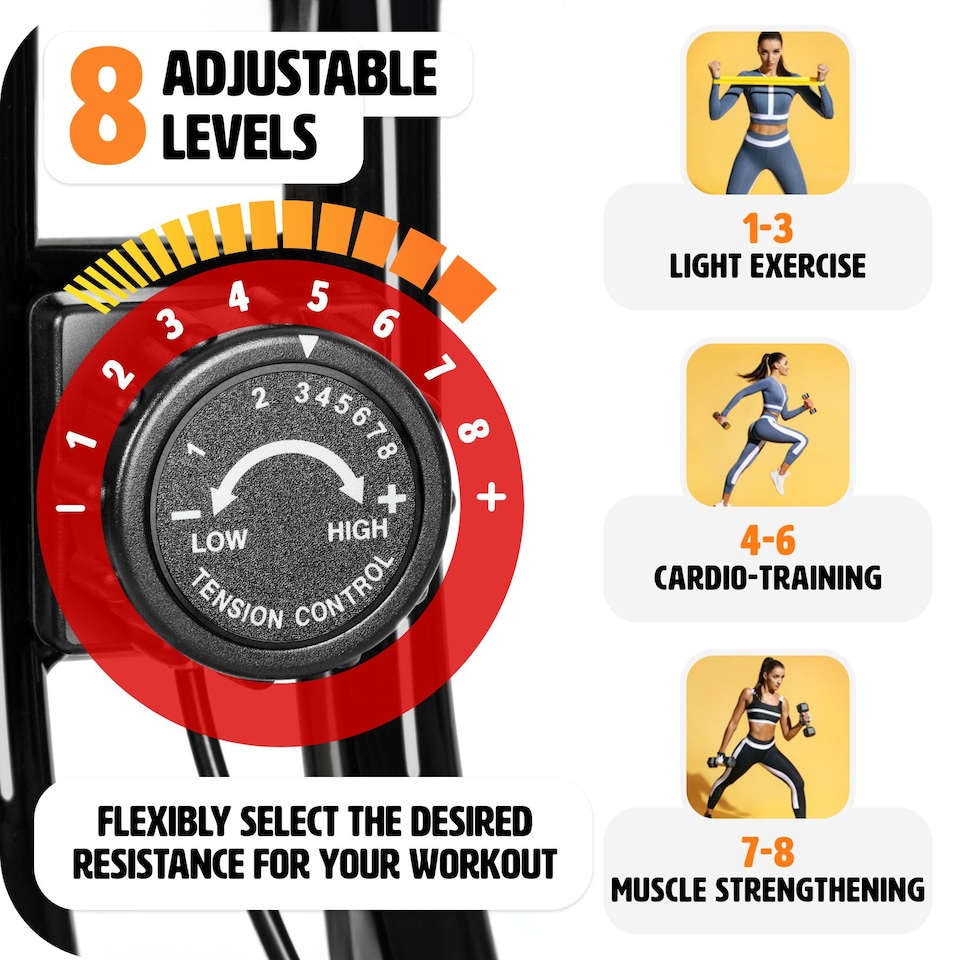 image 1 of Exercise Bike - foldable, 8 difficulty levels, training computer, heart rate monitor | Black | black | 81 x 41 x 113 cm | 1