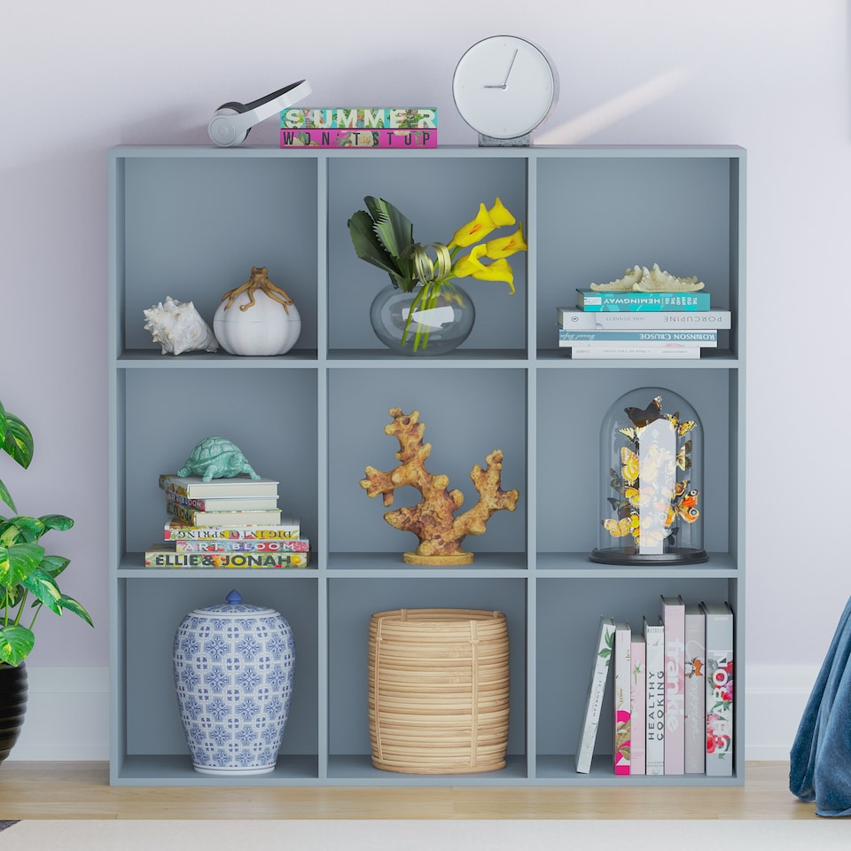 image 1 of Vida Designs Durham 3x3 Cube Storage Bookcase Display Unit, Grey