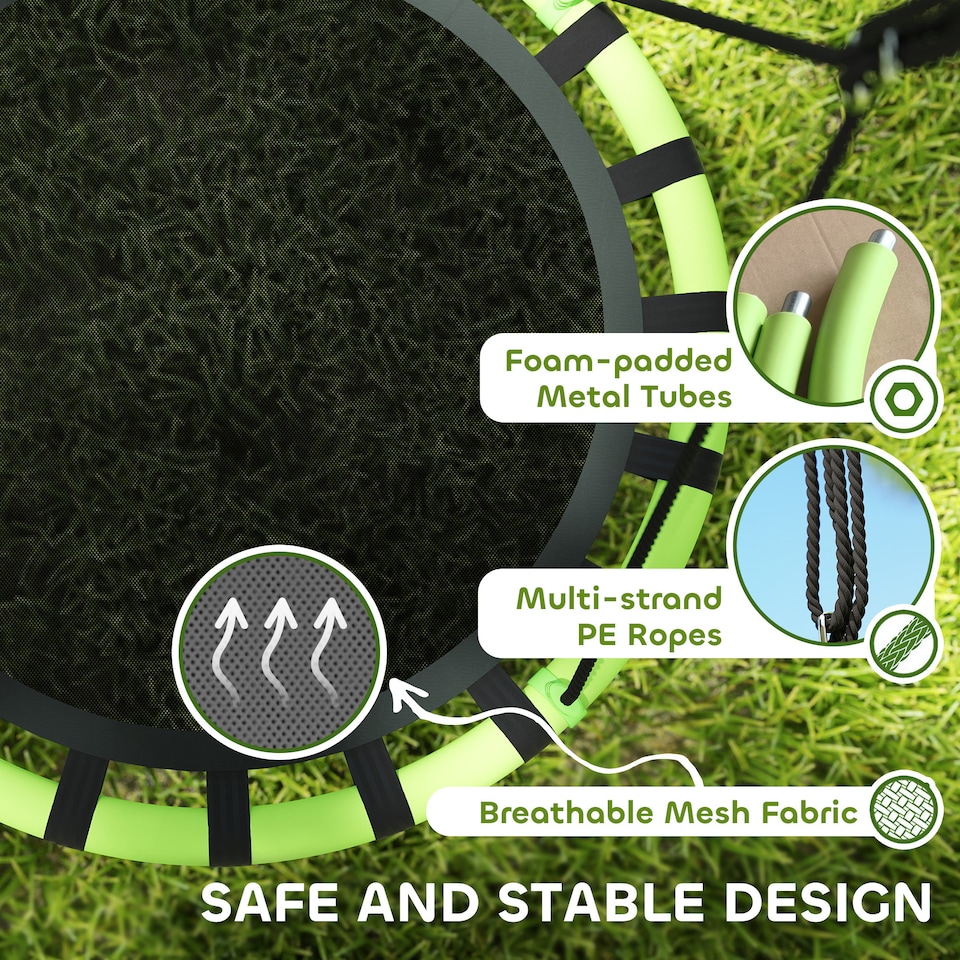 image 1 of AIYAPLAY Kid Nest Swing Seat, 100cm Diameter Round Saucer Swing Set, Black