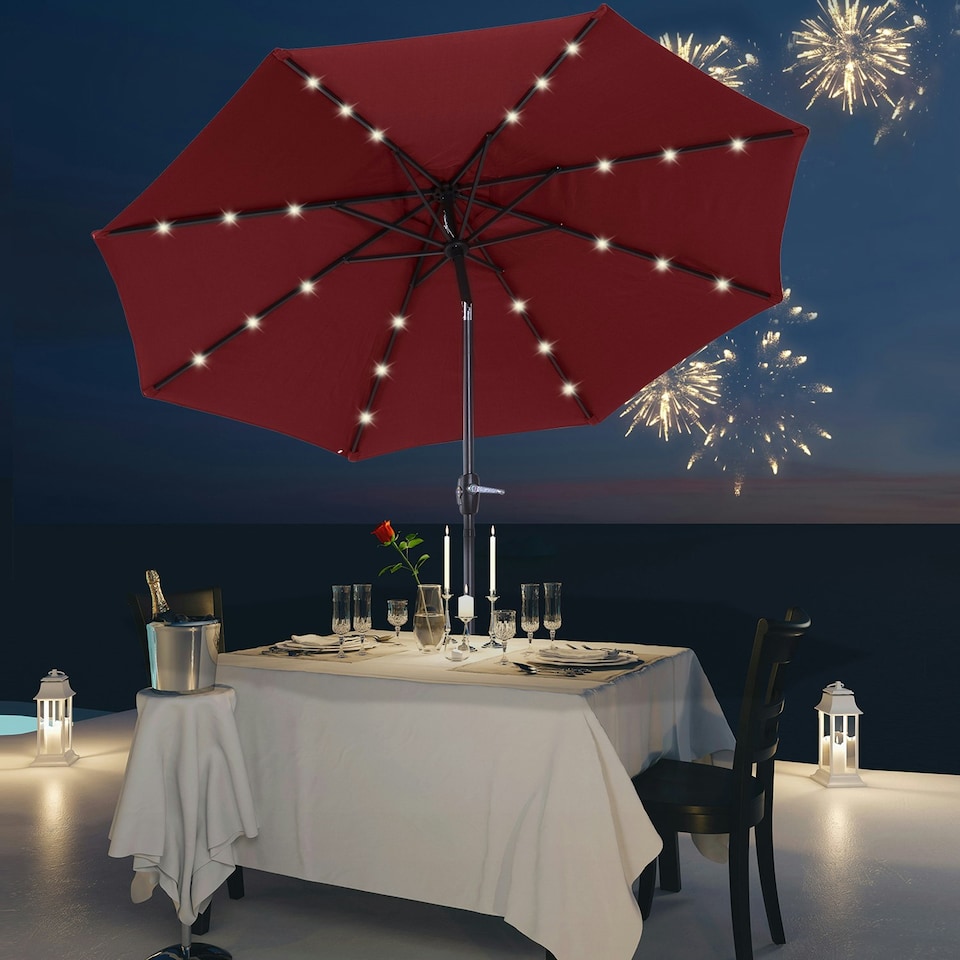 image 1 of Outsunny Garden Parasol Outdoor Tilt Sun Umbrella LED Light Red