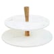 image 2 of Monzaro Two Tier Marble and Acacia Wood Cake Stand White