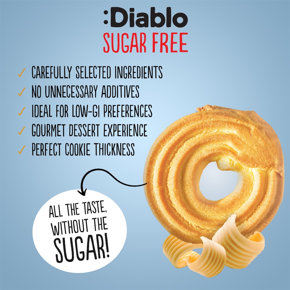 image 1 of Diablo No Added Sugar Butter Cookies 135g 3 Pack