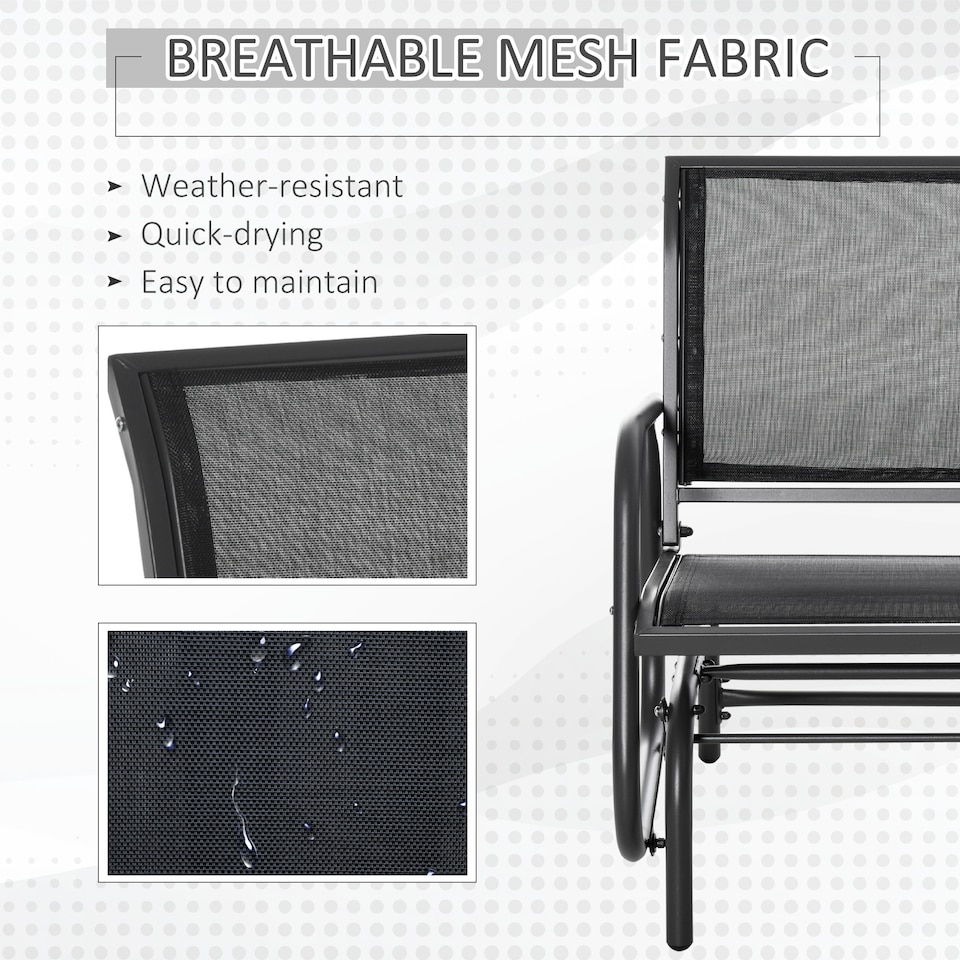image 1 of Outsunny Outdoor Gliding Swing Chair Garden Seat w/ Mesh Seat Curved Back Steel | Black | Black, Dark Grey