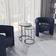image 4 of 2Pc Round Nesting Stackable Sofa Side Bedside End Table Set Wood Top Metal Legs | Multi | White Marble Top with Black Legs