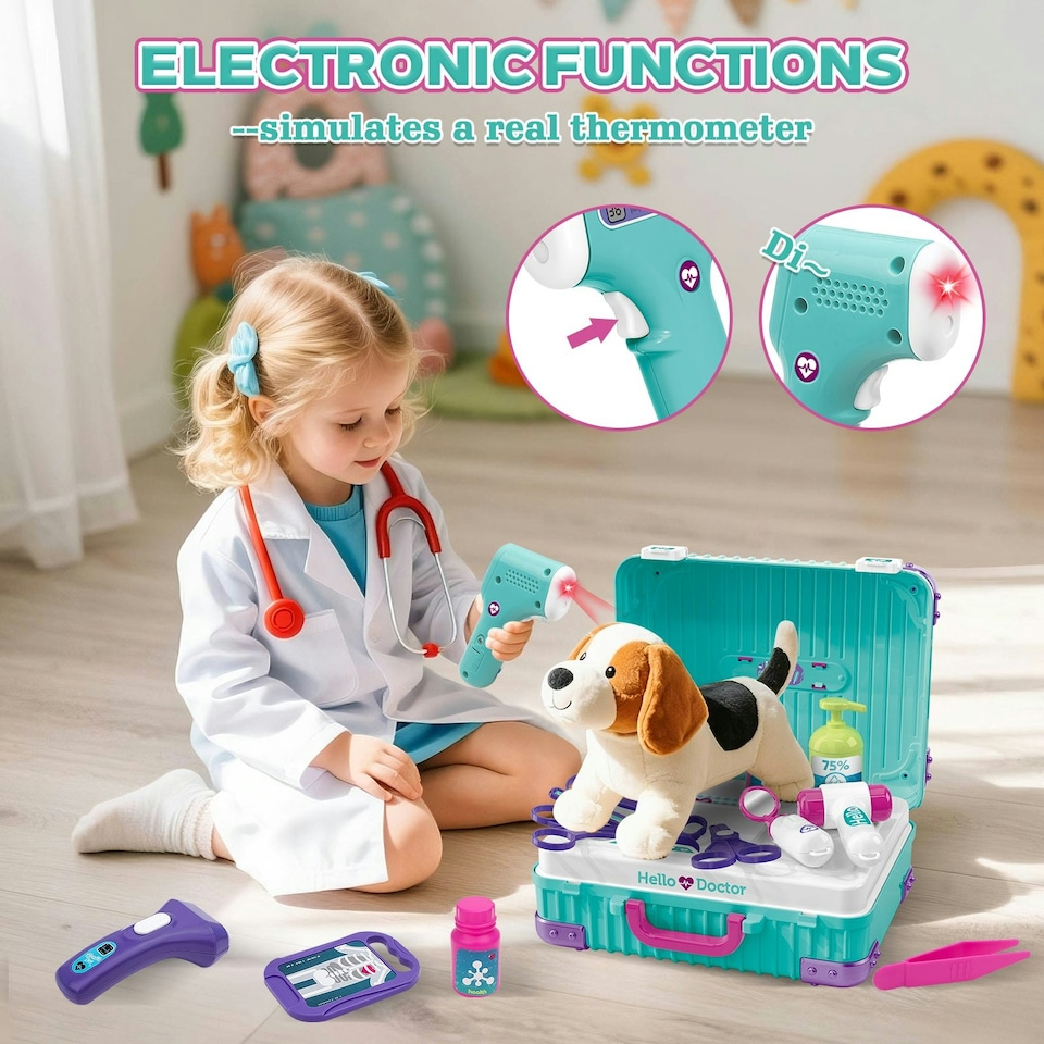 image 1 of Interactive Doctor Playset with Medical Trolley Cart Pretend Medical Tool Box Play Toy for Kids, Toddlers - Includes Doctor Tools & Accessories