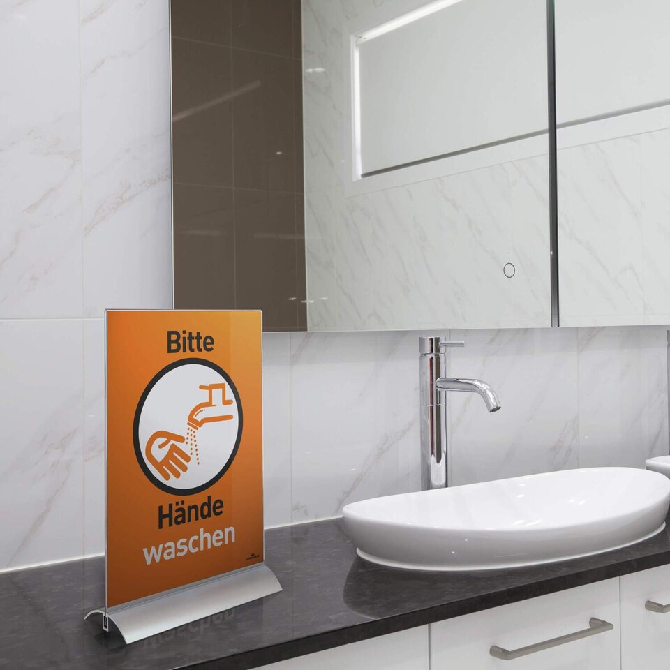 image 1 of Durable Acrylic Aluminium Display Stand Table Menu & Sign Holder | A4 | Clear