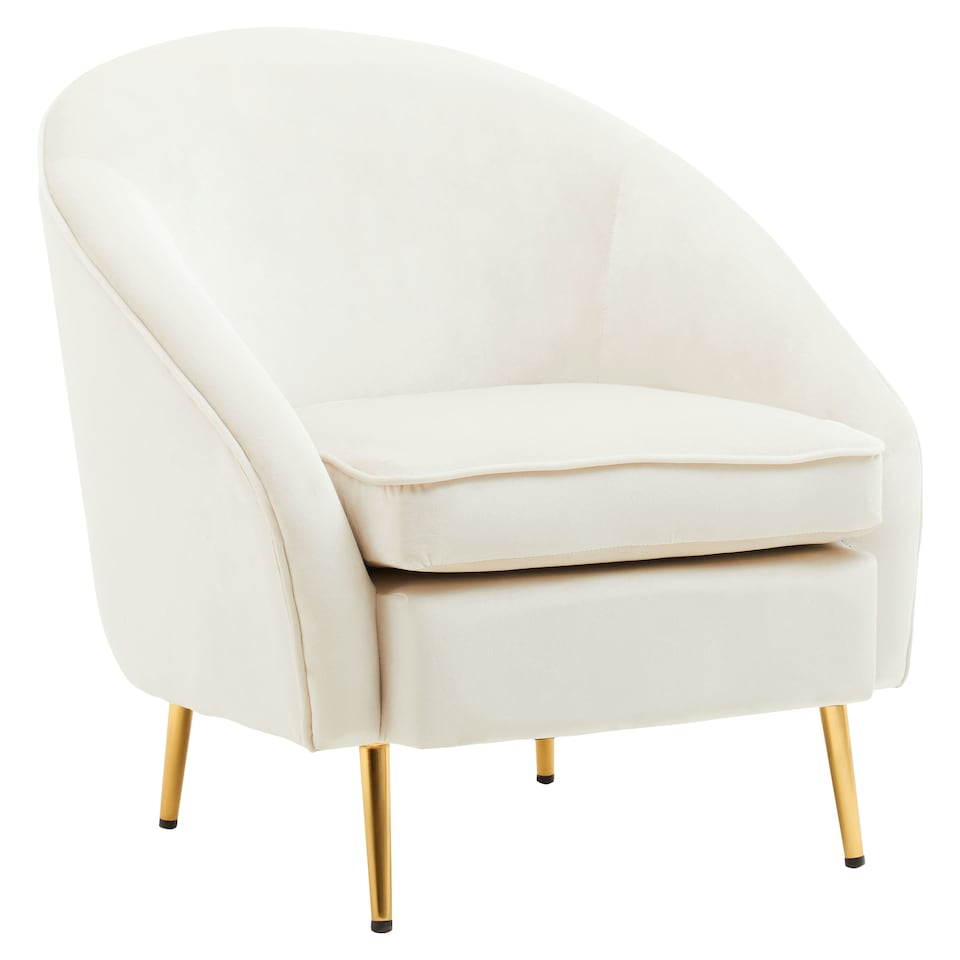 image 1 of Interiors by Premier Beige Velvet Armchair with Cushion, Plush Foam Seat With Gold Finish Metal Legs, Living Room Accent Chair