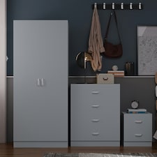 FWStyle Tunis 3 Piece Bedroom Furniture Set - Matt Grey - Wardrobe + Chest + Bedside