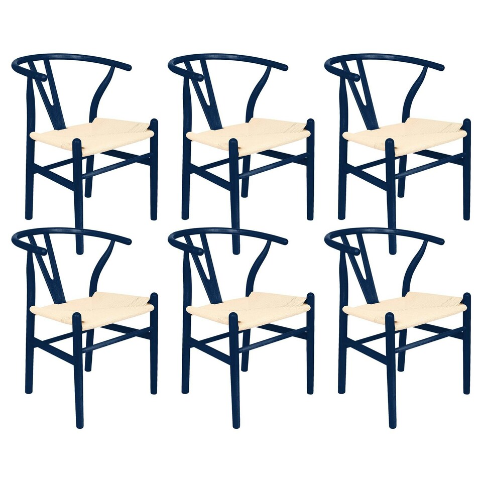image 1 of Nicholas Winter Beech Wooden Scandi Danish Style Dining Chairs - Blue - Pack of 6 - Solid Wood Chair Armchair Dining Chair Club Chair Side Chair Blue