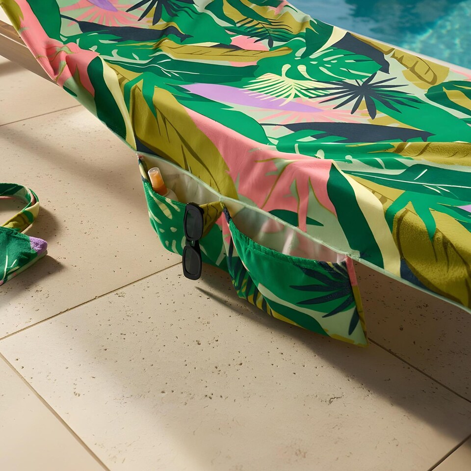 image 1 of OHS Print Beach Towel with Bag Quick Dry Absorbent Travel Spa | Orange | Green Palm | One size