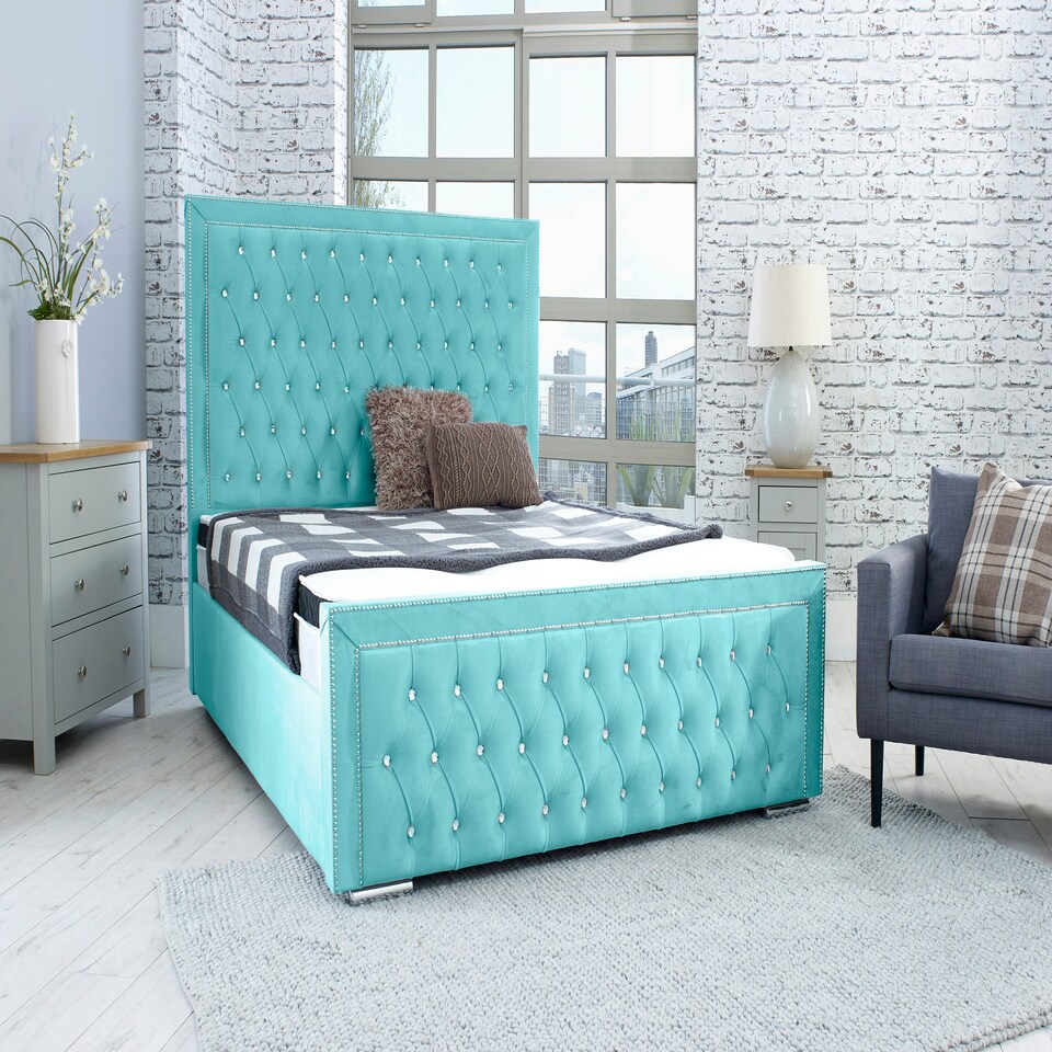 Hendrick Plush Double Bed Frame - Teal