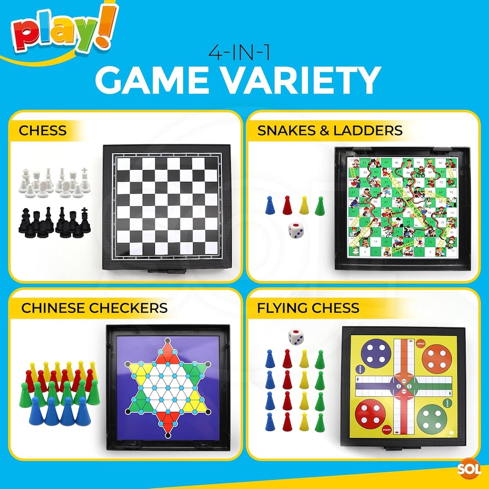 image 1 of 4-in-1 Travel Games Set – Mini Magnetic Snakes & Ladders, Chess, Flying Chess & Checkers, Pocket-Sized Fun for Kids & Adults on the Go