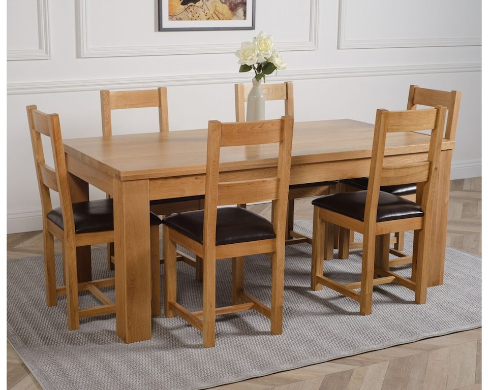 image 1 of Dakota 182 x 92cm Oak Large Dining Table and 6 Lincoln Chairs | Brown | Brown