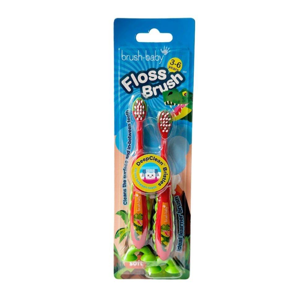 image 1 of Brush Baby Dinosaur FlossBrush™ Bristles Toothbrushes Double Pack (3-6 Years)